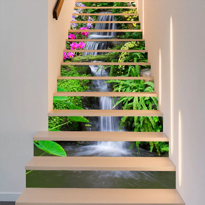 3D Waterfall Landscape Murals Self adhesive Stair Riser Decal Staircase Stickers