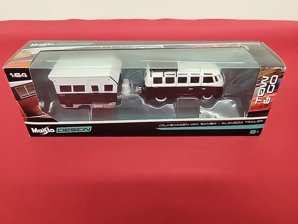 Maisto Design Tow and Go Volkswagen Samba Van with Trailer 1:64 Diecast Foto 2 de 4
