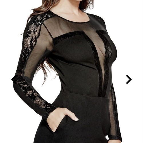 Guess Frederikke Mesh Lace Long Sleeve Black Romper. Size L Party - Picture 3 of 10
