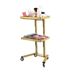 2 Tier Salon Tray Trolley Cart Foldable Rolling Storage Tray W/Wheel For Home 