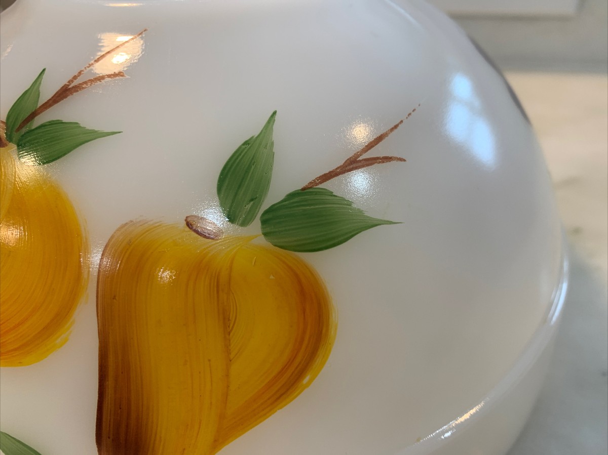 Vtg Fire King Hand Painted Fruits 8.75” Milk Glass Mixing Vtg Fire King Hand Painted Fruits 8.75” Milk Glass Mixing