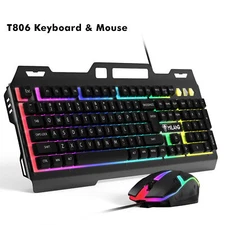Computer Desktop Gaming Keyboard and Mouse Mechanical Feel Led Light Backlit PC
