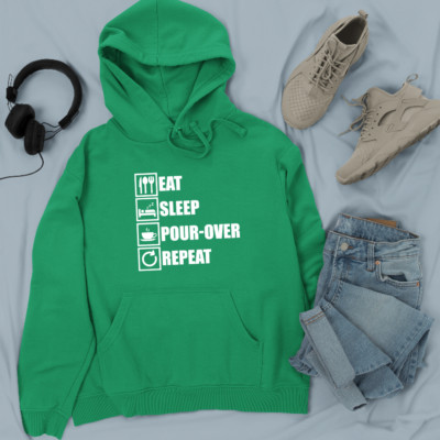Essen Schlaf Übergießen Wiederholen Hoodie Kaffeebohnen Tee Milch Wasserkocher Slogan Geschenke