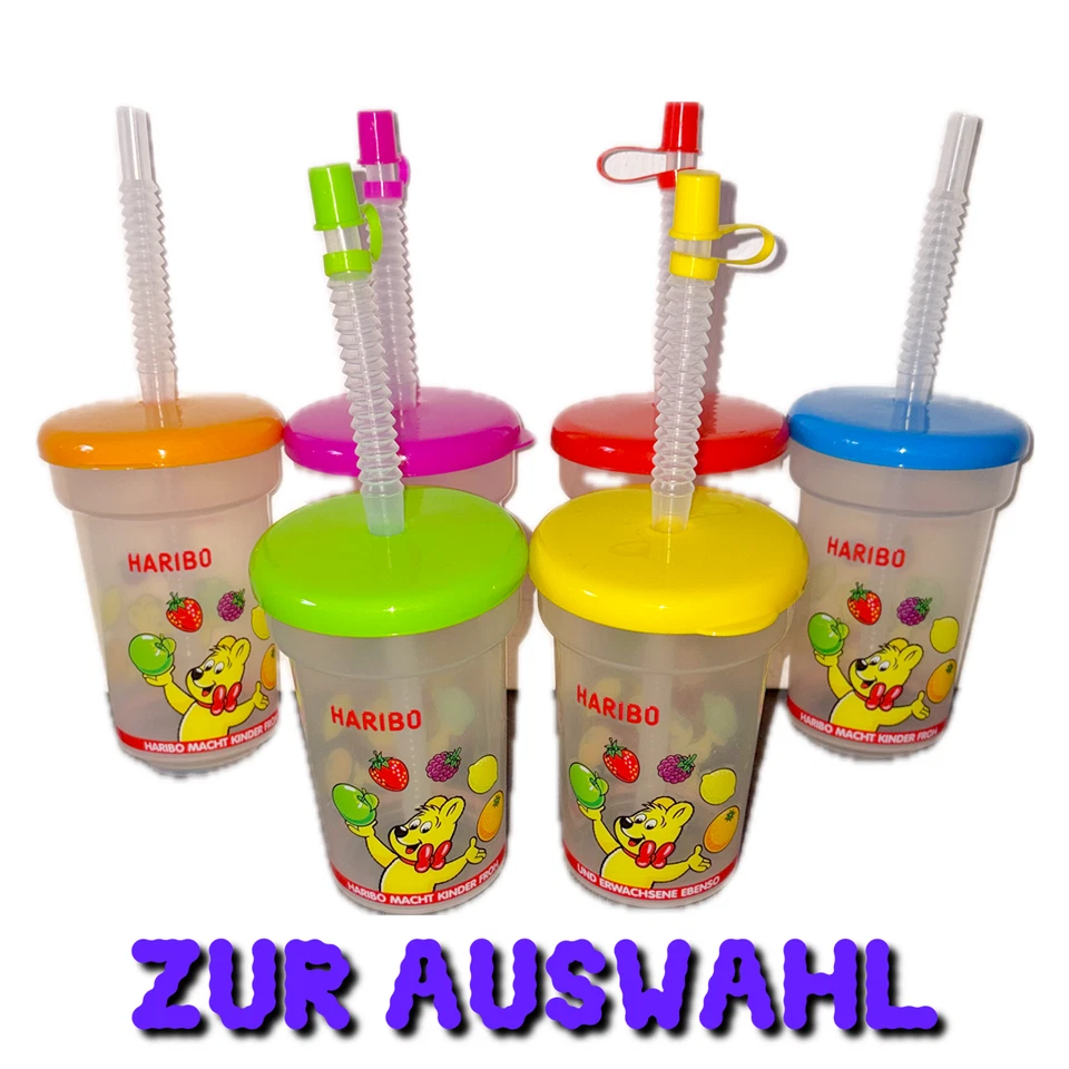 Haribo Trink Becher Original Trinkhalm Deckel 380ml verschließbar Bunt Auswahl - Bild 1 von 1
