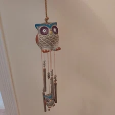 Terracotta Wind Chime & Decorative Hanging Owls. Open box