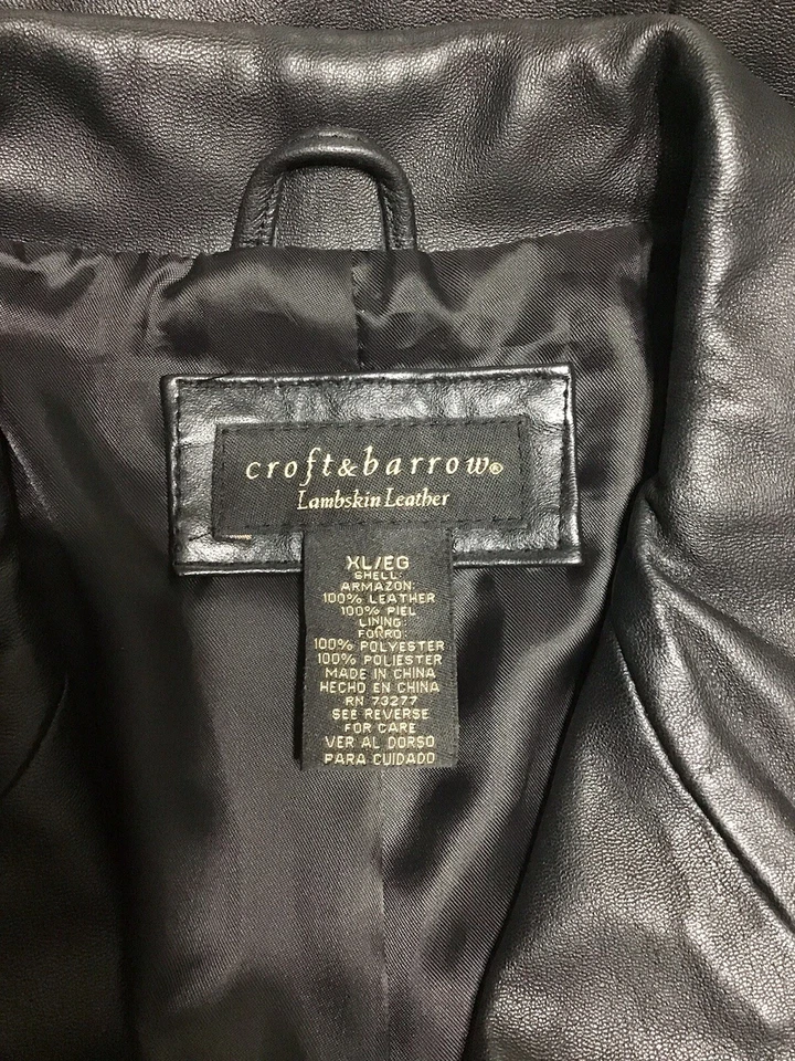 Chaqueta de cuero vintage Croft & Barrow negra de piel de cordero con botones delanteros XL Foto 3 de 4