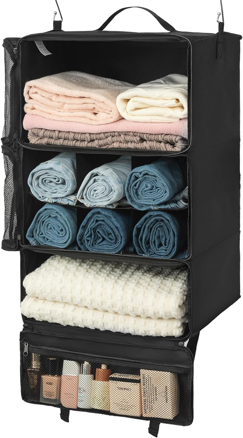 Compression Packing Cubes for Travel, Foldable Hanging Luggage Organizer, 3-Shel-image