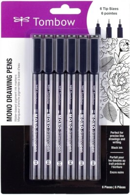 Tombow Mono Drawing Pens Black 6 Tip Sizes 66405