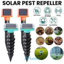 2X Solar Ultrasonic Mole Repellent Motion Sensor Pest Control Stakes for Garden
