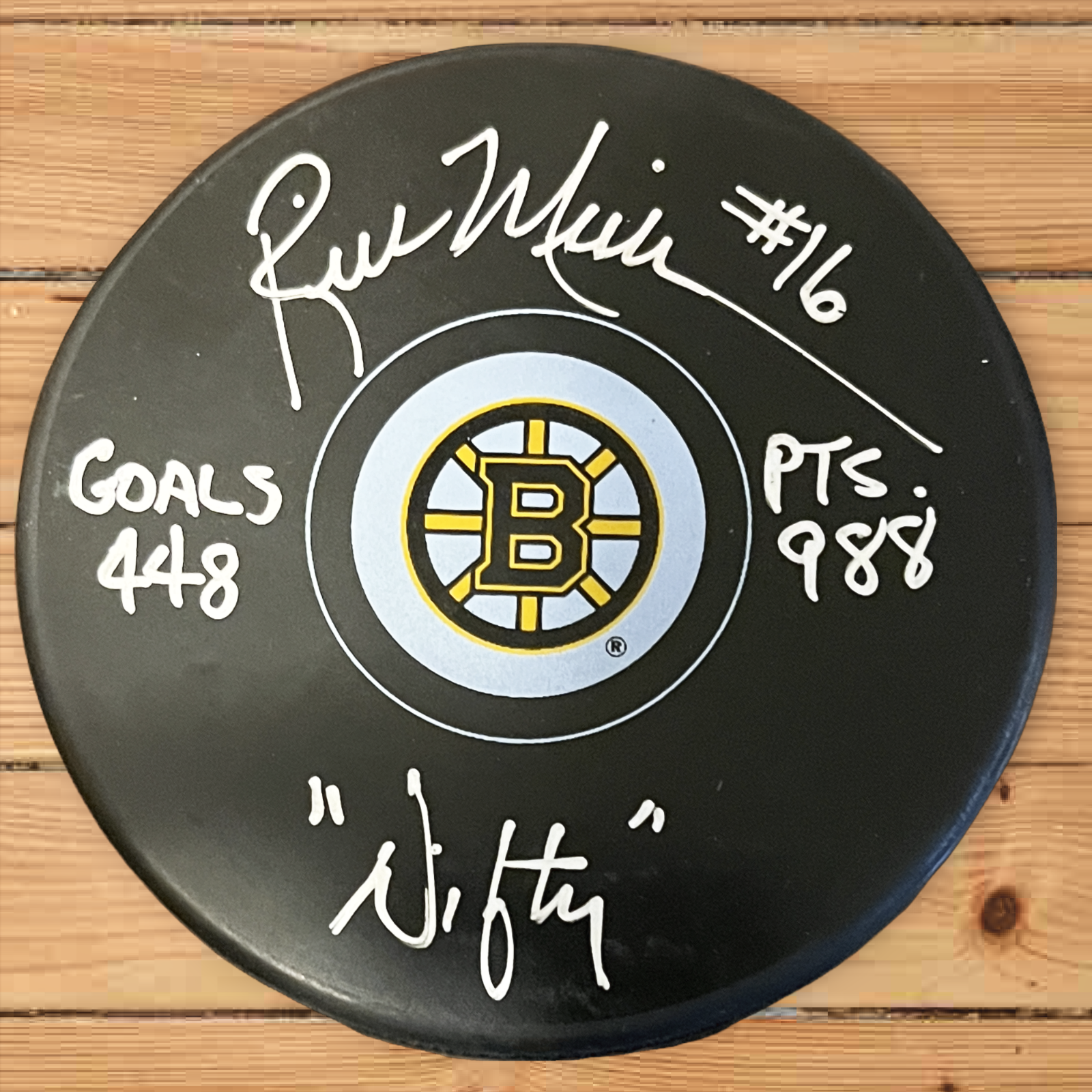 Boston Bruins Rick Middleton Puck Autograph Auto  Goals, Points and Nifty Insc.