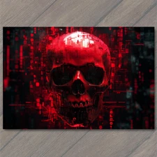 Art Print Glitch Skull Red Static Cyber Dark Digital Horror Red Skull Art