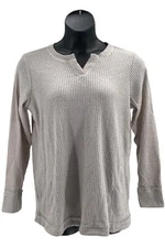 LOGO Lounge by Lori Goldstein Cloud Waffle Split Neck Top Gray