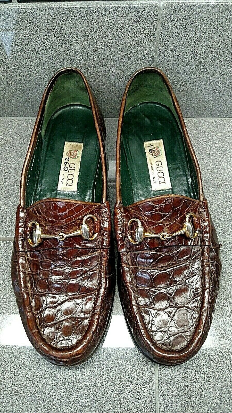 VINTAGE GUCCI CROCODILE HORSEBIT LOAFERS