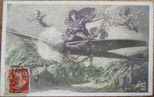 Fantasy Aviation 1912 Realphoto French Postcard, Art Nouveau Woman Airplane Rppc