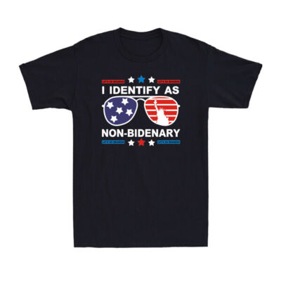 I Identify As Non-Bidenary Funny American Flag Sunglasses Graphic Men's T-Shirt