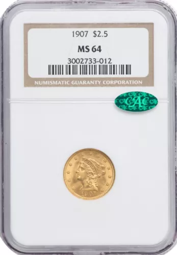 1907 LIBERTY HEAD QUARTER EAGLE $2.5 GOLD NGC MS64 CAC