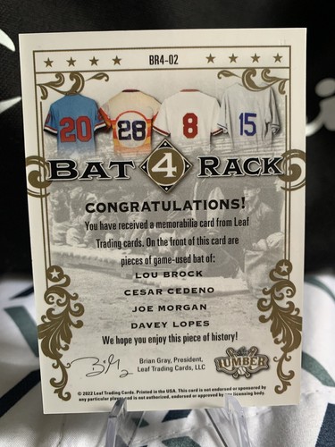 Leaf lumber 4 bat rack #5/5 Davey Lopez Joe Morgan Cesar Cedeno Lou Brock - Picture 2 of 2