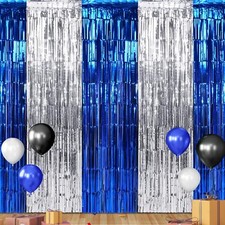 6Pack 3.3Ft x 6.6Ft Graduation Foil Fringe Curtain Backdrop Decorations Blue ...