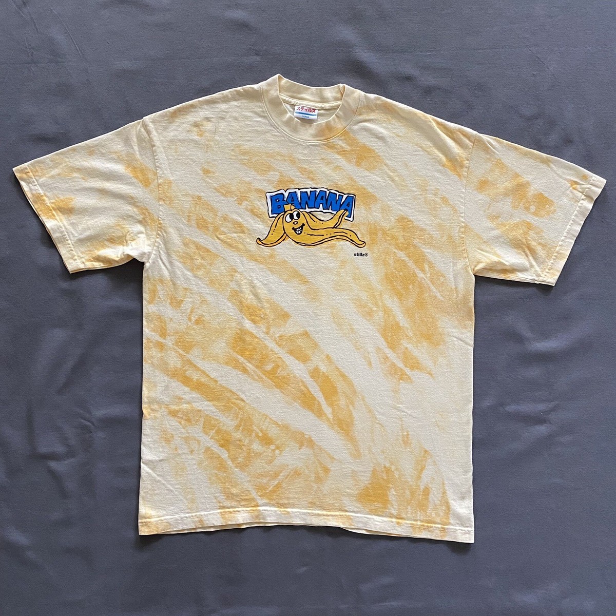 Stillz T Shirt Mens Large Yellow Acid Wash Bleach “Banana” Cartoon 