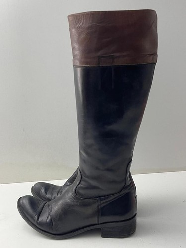 Bata Damen Schwarz/Braun Leder Seitlicher Reißverschluss Kniehohe Stiefel UK 7 EUR 40 -A81