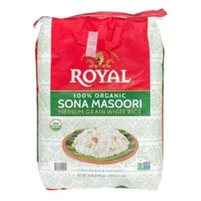 ROYAL  100% ORGANIC Sona Masoori Medium Grain White Rice, 20lb
