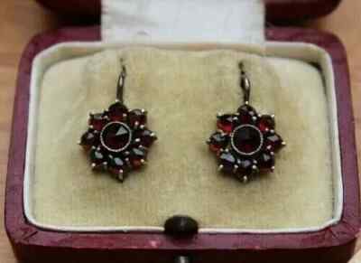2 CT Round Cut Lab-Created Garnet Flower Cluster Earring 14K Yellow Gold Plated