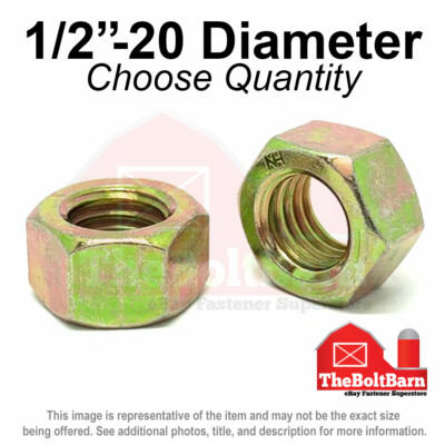 1/2''-20 Grade 8 Finished Hex Nuts Zinc Yellow FINE Thread (Pick Quantity)