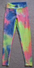 Women's S/M Bright Colorful Ruched Rear Tie Dye leggings Neon pants textured