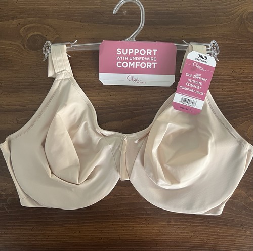 Reggiseno Olga supporto laterale comfort schiena ferretto 38DD NUOVO CON ETICHETTE
