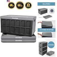 Collapsible Storage Bins With Lids, 46L 3 Pack, 75 lb, Stone