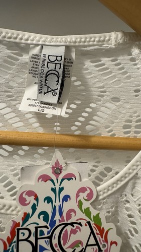 NWT BECCA Swimsuit Bikini Cover up Top Sz L White - Picture 2 of 5