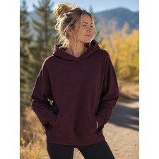 Athleta Cozy Karma Hoodie Women's L Burgundy Fleece Pullover Sweatshirt 792003