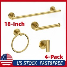 18" Towel Bar Set Brushed Gold Bathroom Hardware SUS304 4 Piece Wall Mount