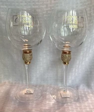 Set of 2 Cellini Italian Wine Glasses W/ Rhinestone Embellished Gold 9.5” NEW