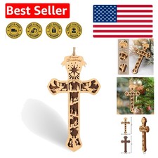 Elegant Wooden Nativity Cross Ornament with Gift Packaging - Holiday Decor