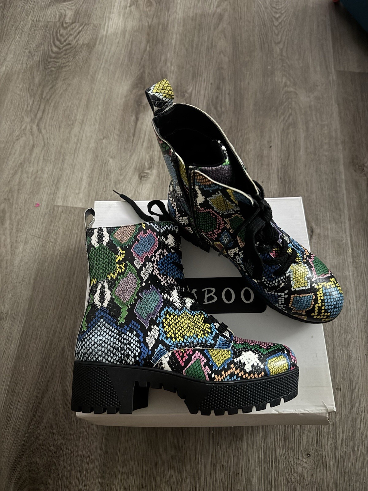 Women’s Snakeskin Pattern Multicolored Boot Size … - image 1