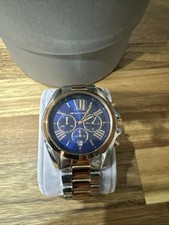 Michael Kors MK5606 43mm Bradshaw Chronograph Silver Rose Gold Navy Watch
