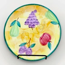 Caleca Plate 11" Large VTG Retro Boho Fruit Pottery Yellow Rustic Italy Western