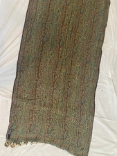 Ashley Cooper Pashmina Scarf Wrap Paisly Green blue brown earth tones  27" x 69"