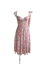 Pink Floral Corset Midi Dress S French Style Tie Strap A Line Sundress