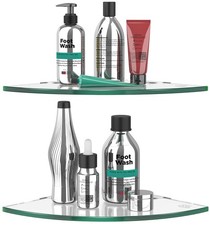 2 Tier Glass Corner Shelf Clear Shower Adhesive Caddy Corner Organizer Thick