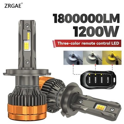 1200W H4 LED Headlights H1 H7 H11 9005 9006 Three Color Remote Control Car Light
