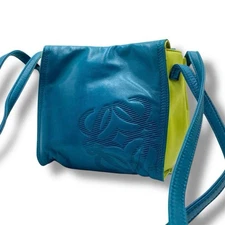 LOEWE Anagram Nappa Leather Tote Bag Bi Color Handbag Vintage Blue Green