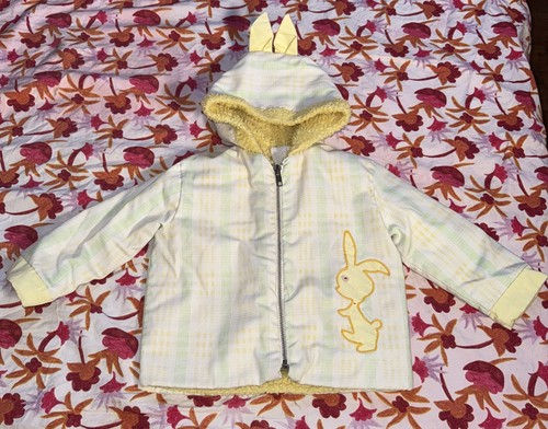 Vintage Geo Brockman Sherpa Zip Bunny Yellow Plaid Baby Boy Coat - Picture 1 of 7
