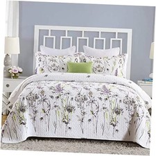 Floral Quilt Sets Queen Bedspreads - 100 Cotton Queen 90"x98" White/Purple