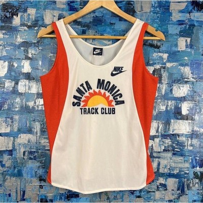 Vintage Nike Santa Monica Track Club Singlet Tank Top Orange White Mens Medium