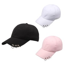 Cotton Adjustable Baseball Cap for Sun for Protection Solid Metal Rings Hip Hop