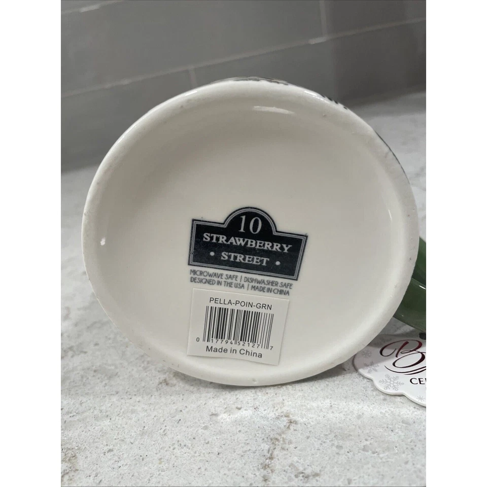 Taza POINSETTIA 16 oz por 10 Strawberry Street Bella Floral Navidad Borde Verde NUEVO Foto 3 de 4