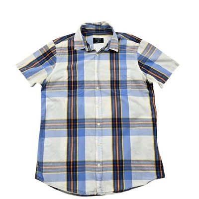 Pull&Bear Herren XL Kariertes Kurzarm Button-Down Hemd Blau Multi