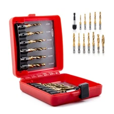 Titanium Drill & Tap Bits Set, 13 PC SAE/Metric, 3-in-1 Tool with Adapter